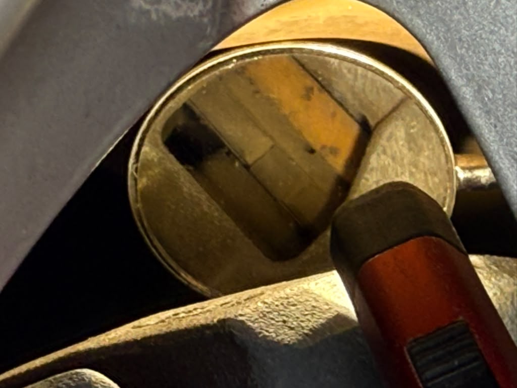 Brake component viewed with an inspection mirror